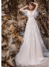 Flutter Sleeve Ivory Lace Tulle V Back Wedding Dress